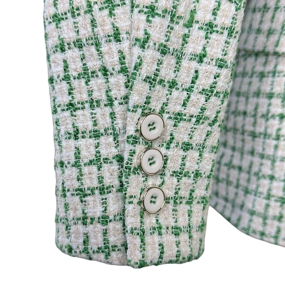 Rachel Zoe Green White Tweed Notch Collar Double Breasted Blazer Jacket Size XS - Picture 6 of 13